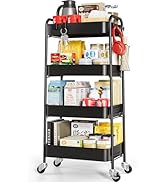 TOOLF 4-Tier Metal Rolling Cart with Wheels, Storage Utility Organizer Cart for Kitchen, Bathroom...