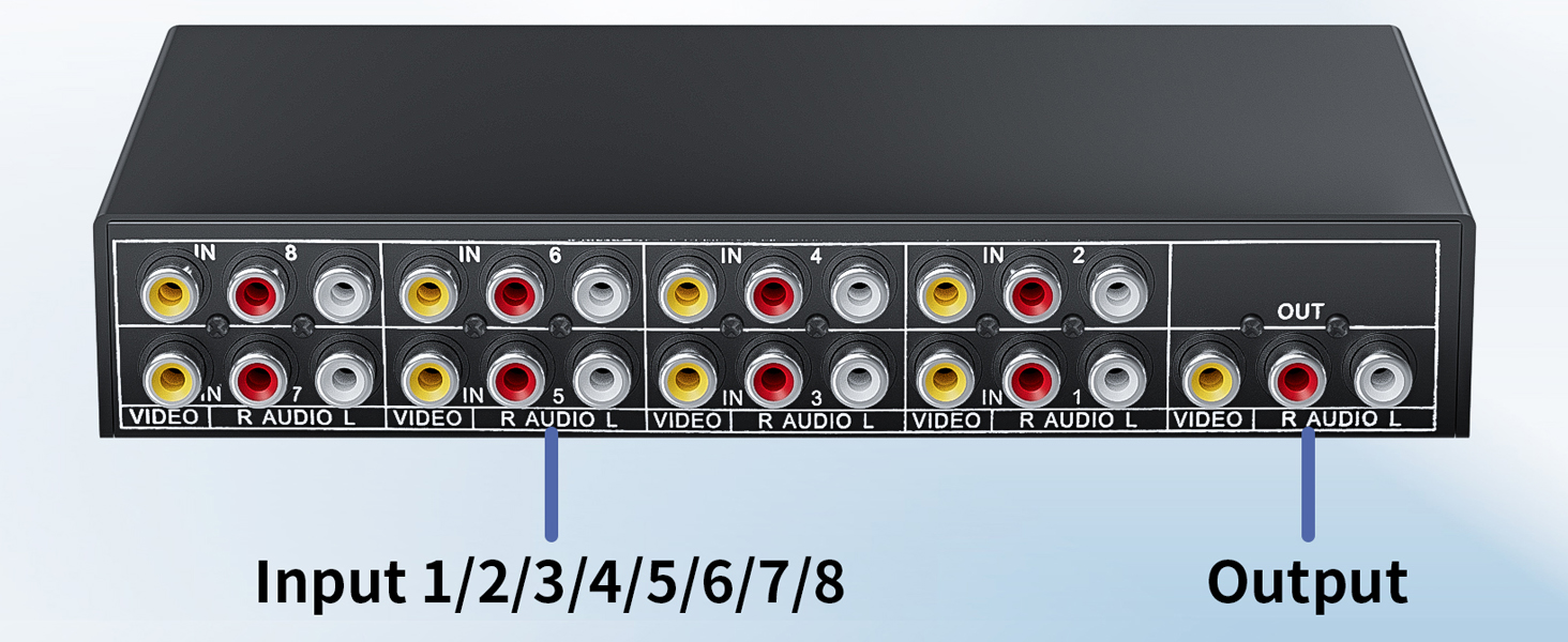 8 in 1 Out R/L RCA Stereo Audio Video Switch Manual Switching audio visual rca composite switcher