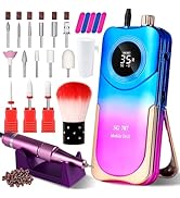 Moskany Professional Electric Nail Drill Kit 35000RPM with 14PCS Bits Purple Blue Portable Rechar...