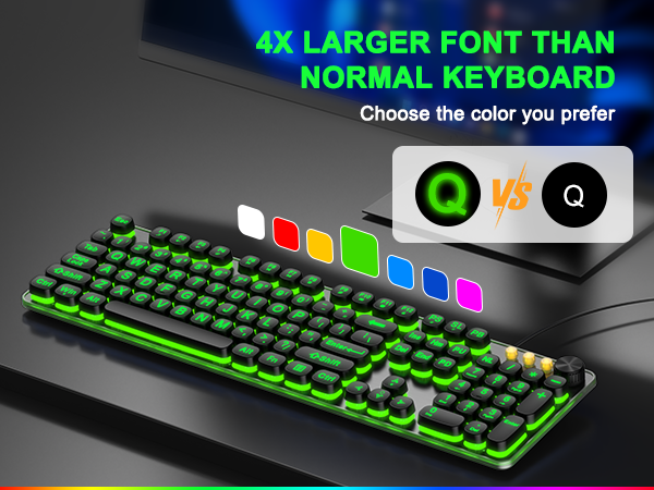 large print backlit keyboard wired usb lighted computer keyboards with 7-color backlit