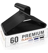 HOUSE DAY Black Plastic Hangers 60 Pack, Clothes Hangers with Non Slip Hooks, Durable &amp; Space Sav...