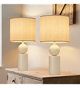 Iporovon 19.7” Farmhouse Table Lamp Set of 2, Rustic Bedside Lamp for Living Room with Linen Shad...