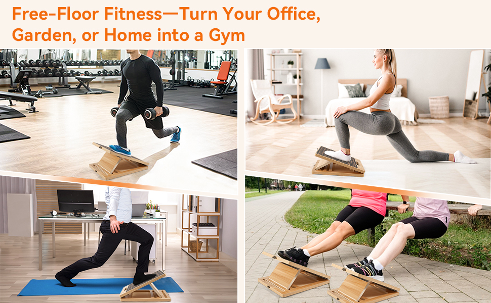 Stretching boards for use in gyms, homes, offices, and outdoor settings