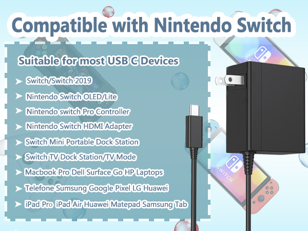 Switch charger, Switch AC Adapter with Switch Lite/Switch OLED/Switch Pro Switch Dock