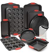Perlli 12-Piece Nonstick Carbon Steel Bakeware Set With Red Silicone Handles | |Metal, Reusable, ...