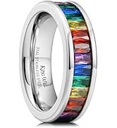 King Will 6mm 316L Stainless Steel Eternity Ring for Women, Colorful Baguette-Cut Cubic Zirconia ...