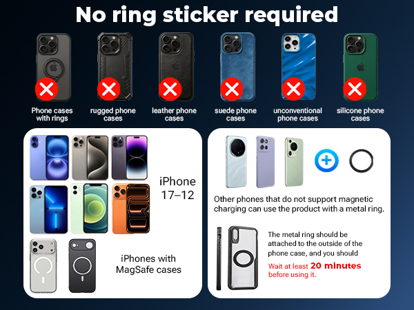Perfectly compatible with iPhone 17/16/15/14/13/12 series and MagSafe cases