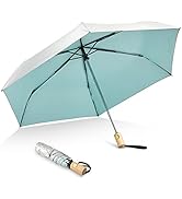 G4Free UPF 50+ UV Protection Travel Umbrella with Wooden Handle, 42 Inch Lightweight Sun Rain Fol...