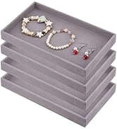 DICOSMETIC 4Pcs Velvet Jewelry Trays Gray Rectangle Jewelry Display Trays Stackable Earrings Ring...