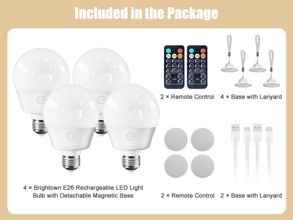 Brightown E26 Rechargeable Light Bulb with Remote
