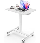 Sweetcrispy Mobile Rolling Desk with Lockable Wheels, Small Standing Laptop Desks, Sit Stand Adju...