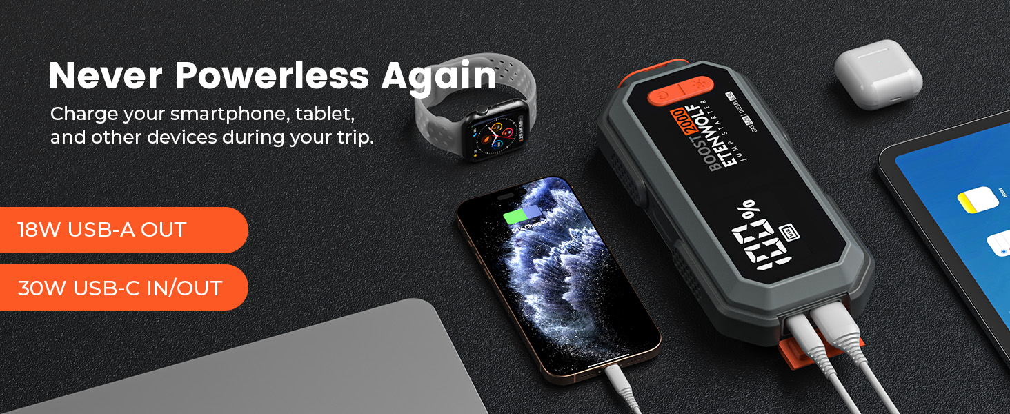 Jumper Starter-18W USB-A OUT, 30W USB-C IN/OUT