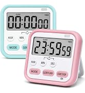 Digital Timer for Kids Classroom Kitchen Timers 24H Timer Clock Blue Pink | Loud Alarm/Silent Mod...