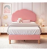 VECELO Twin Size Bed Frame, Upholstered Platform Bedframe with Height Adjustable Plush Fabric Hea...