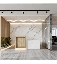 Modern Reception Desk with Counter & LED,Front Office Desk with Drawer, Keyboard Tray & Cabinet, Whi...