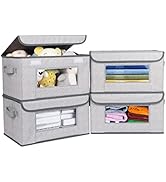 Univivi [4-Pack] Fabric Storage Boxes Collapsible Storage Bins with Lids and Handles Organizer Ba...