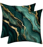 ANNA QUEEN Green Marble Gold Vein Pillow Covers 18x18 Set of 2 – Abstract Luxury Throw Pillow Cas...