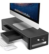meatanty 2 in 1 Monitor Stand Riser with 2 Storage Drawers and 4 USB Ports, Metal Computer Monito...
