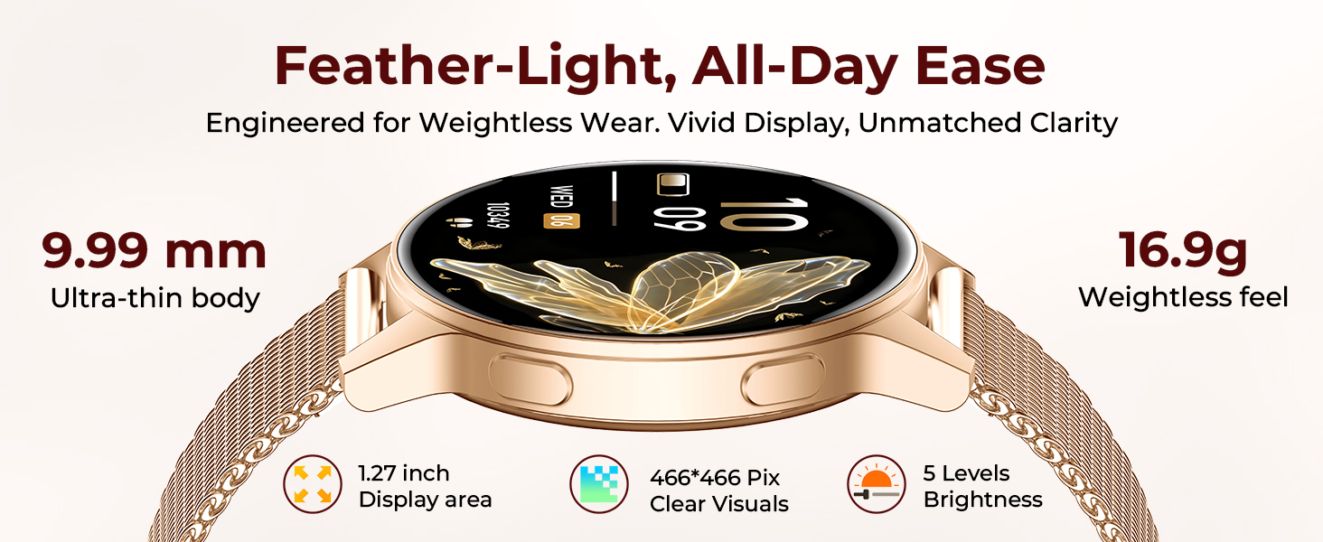 Lightweight 16.9g dainty smart watch for small wrist, womens fitness tracker with necklace