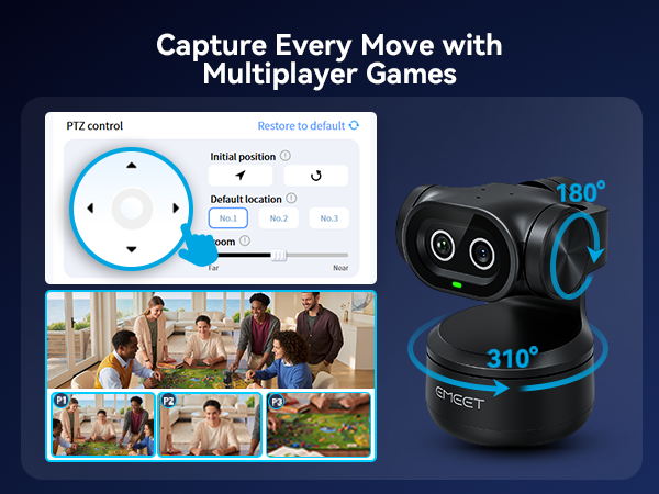 Preset positions switch angles instantly and fine-tuning ensures perfect framing EMEET PIXY webcam
