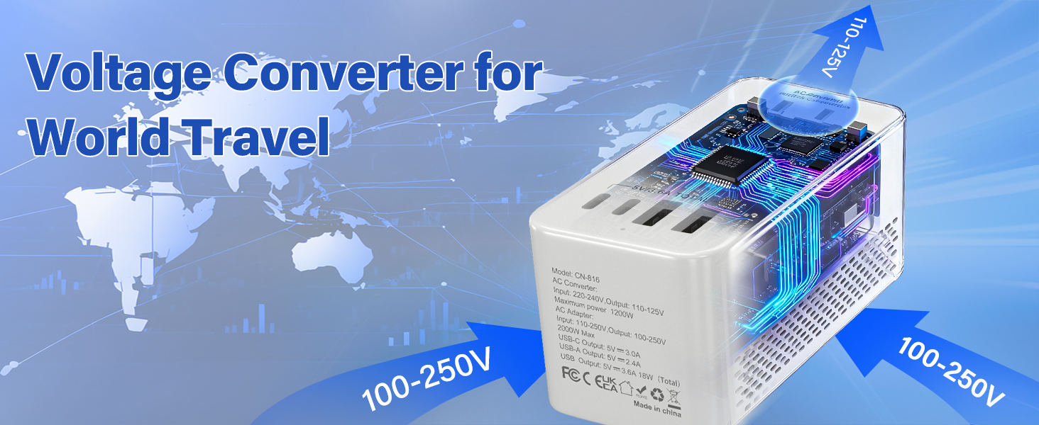 Voltage Converter US to Europe, 220 to 110 Converter for European Travel