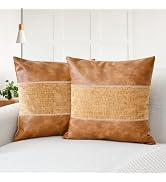 CaliTime Throw Pillow Covers Pack of 2 Soft Faux Leather Solid Dyed Chenille Cushion Cases for Co...