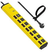 CRST 6-Outlet Heavy Duty Power Strip with USB and Individual Switches, 1200 Joules Metal Mountabl...