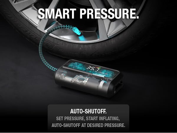 car tire inflator with smart pressure and auto shut-off set at desired pressure accurate inflation