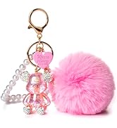 YOU WIZV Kawaii Cute Bear Keychain for Women, Bling Gummy Teddy Bear Pom Pom Key Chain Girly Wris...