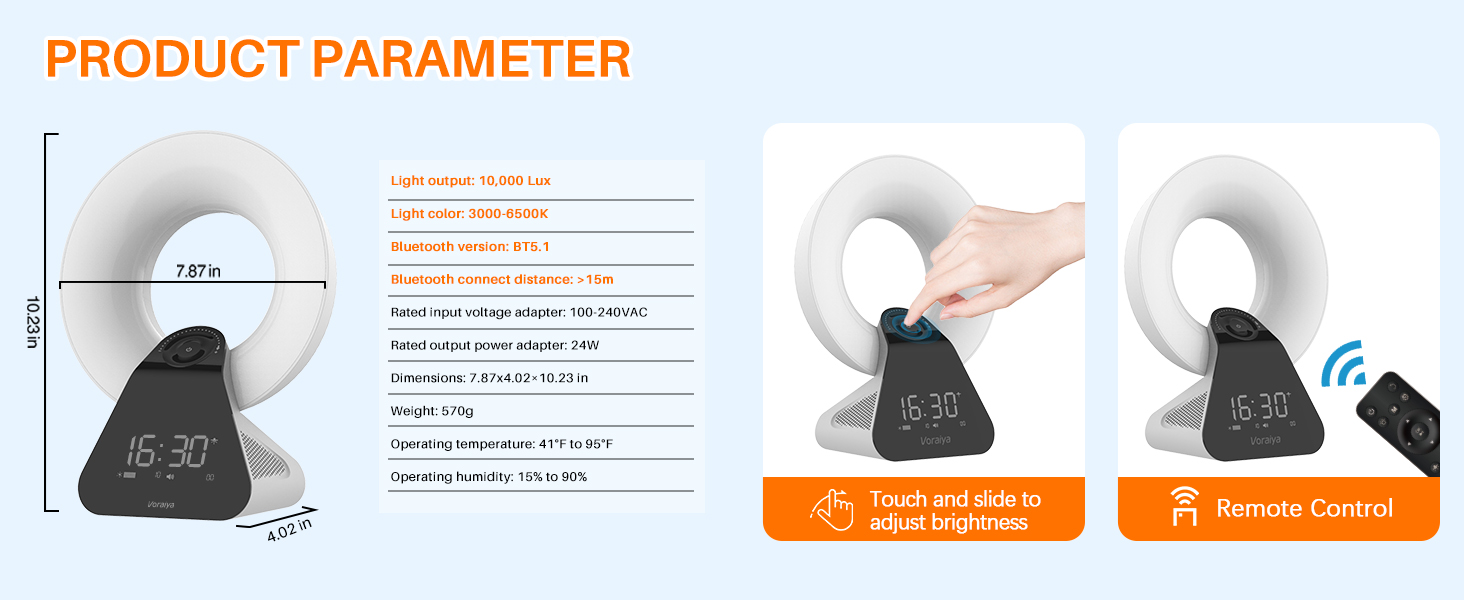 Voraiya Light Therapy Lamp Wake Up Light Sunrise Alarm Clock