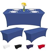 CXPSINC 3 Pack Fitted Spandex Table Covers 6 Foot Stretch Tablecloths Washable and Wrinkle Resist...