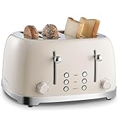 Roter Mond 4 Slice Toaster Retro Stainless Steel Toasters with Bagel Defrost Cancel Function, 6 B...