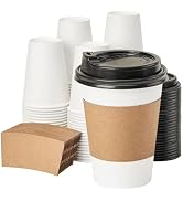 RACETOP [100 pack] Disposable Coffee Cups with Lids 12 oz, Paper Cups with Lids, Hot Cups with Li...