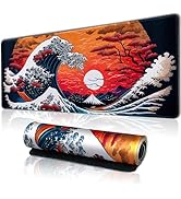 Hopipad Japanese Sea Waves Large Gaming Mouse Pad for Desk, Desk Mat with Seamed Edges, Waterproo...