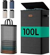 MECINFUL 100L Large Capacity Laundry Hamper, Collapsible Laundry Basket Space-Saving, Clothes Ham...