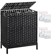 SETVSON Laundry Hamper with Lid, 112 L Handwoven Rattan Wicker Laundry Basket, 2 Removable Liner ...