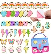 Jspupifip 40 Pcs Cute Chenille Embroidered Stick on Patches,Self Adhesive Glitter Chenille Rainbo...
