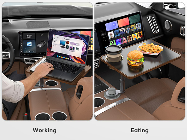 Car Desk Car Tray for Laptop &amp;amp; Food, Wooden Cup Holder Table with Adjustable Height