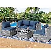 Shintenchi 5 Pieces Outdoor Patio Furniture Sets, Patio Sectional Sofa Couch, Gray PE Wicker Furn...