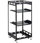 20U Open Frame Rack for Server &amp; AV Devices 4 Post Heavy Duty Network Rack with 4X Casters, 2X Ve...
