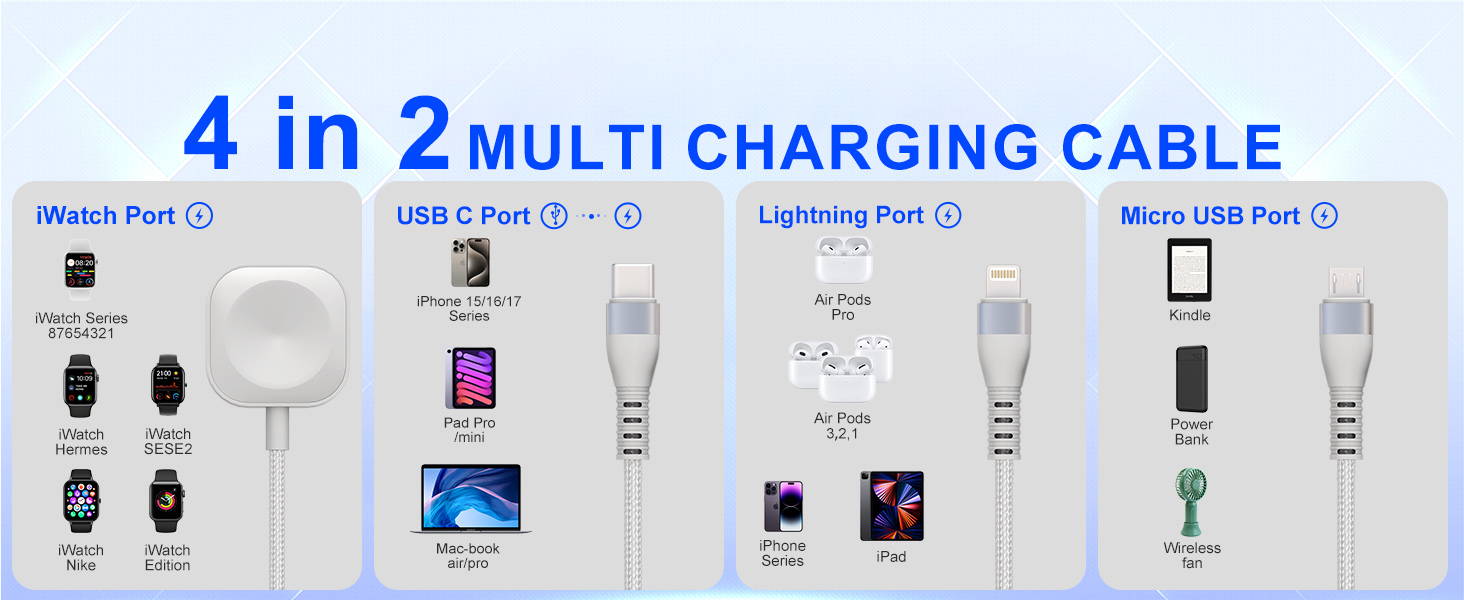 multi charging cable with apple watch charger