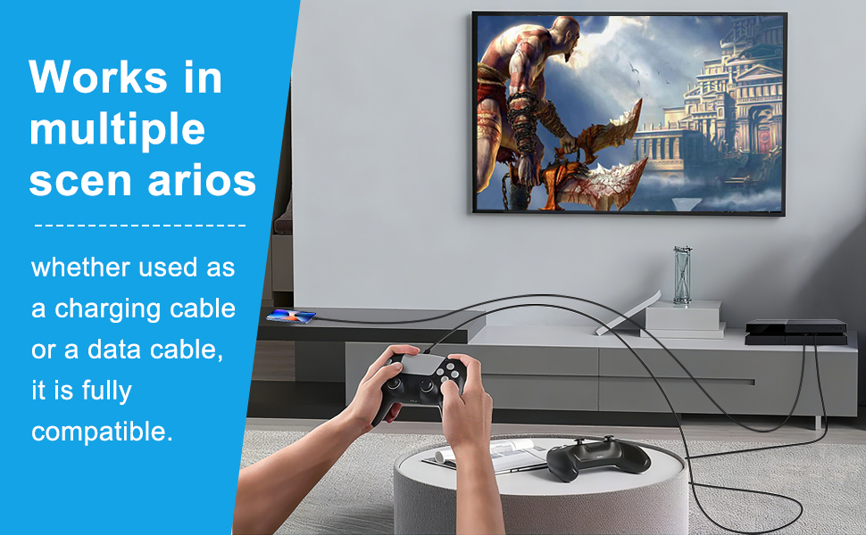 10-foot cable Serves as both a charging cable and a data connection cable for game controllers
