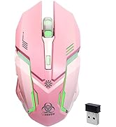 VEGCOO Pink Wireless Gaming Mouse, Silent Click Wireless Mouse with Colorful RGB LED Lights, Rech...