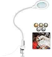 TOMSOO 26" Gooseneck Magnifying Lamp with Clamp, 5 Color Modes Stepless Dimmable LED Desk Light w...