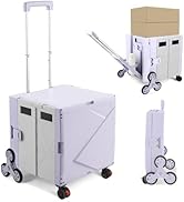 76L Folding Utility Cart Portable Rolling Crate Handcart Shopping Collapsible Tool Box with Stair...