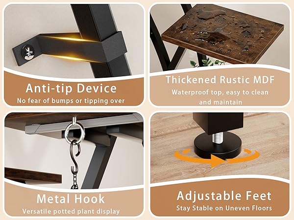 X-Shaped Metal Tall Plant Plant Stand Indoor with Waterproof wood Shelf