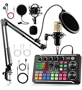 ALSO GO Podcast Equipment Bundle, Podcast Equipment with BM-800 Microphone(Gold) &amp; F998 Sound Car...