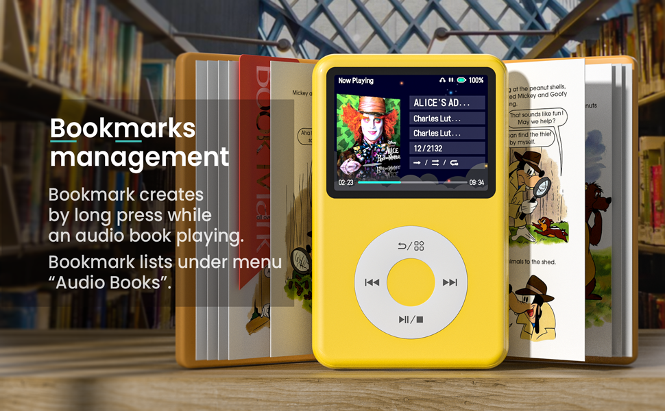 digital music player with bookmarks a-b repeat built-in speaker mp3 mp4