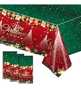 3 Pcs Christmas Tablecloths Disposable, 54x108 Inch Red Plastic Table Cloth Rectangle Table Cover...