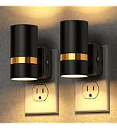 DORESshop LED Night Lights Plug into Wall, 2 Pack, Black Cylinder Dimmable Night Light Plug in, S...